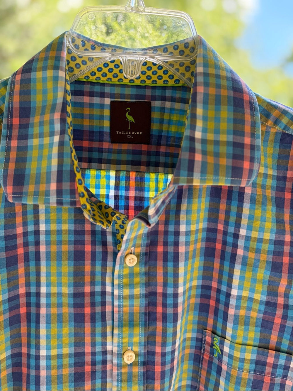 Tailorbyrd Men’s Plaid Button-Down Shirt Sz XXL contrasting cuffs collar preppy